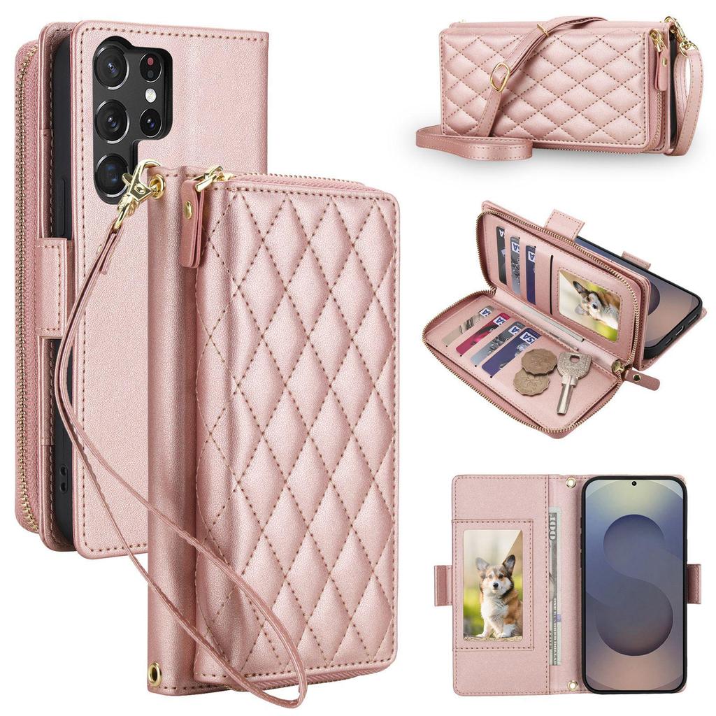 Samsung A27/S26 Ultra Luxury Crossbody Diamond Pattern Wallet Flip Leather Case with Card Slots