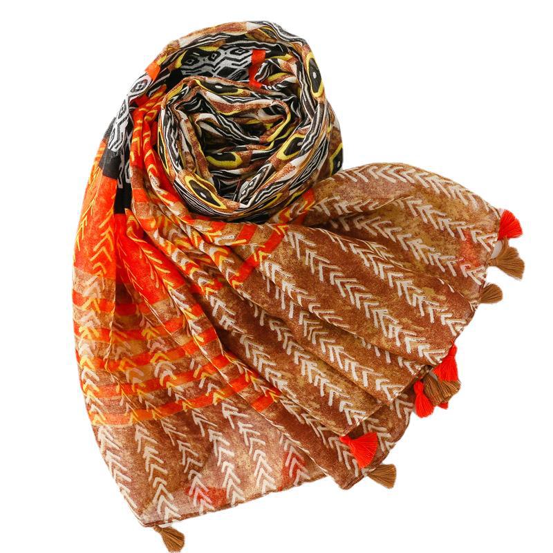 Spring And Summer New Exotic Ethnic Style Silk Scarf Travel Outfit, Wheat Ear Geometric Sunscreen Shawl For Women
