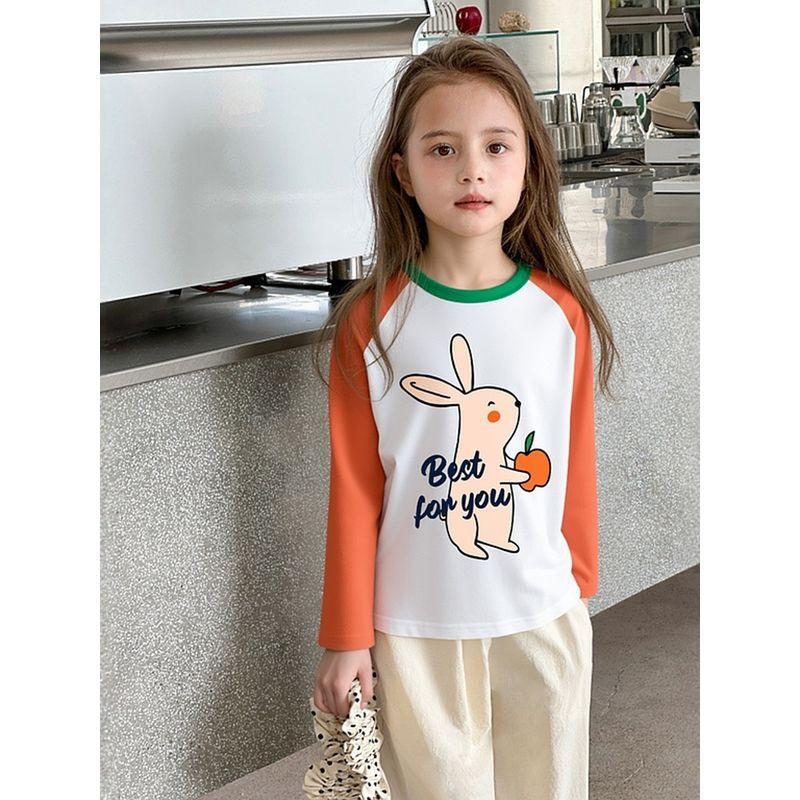 Trendy Children's Clothing for Girls, Pure Cotton Long-Sleeve T-Shirt, New Autumn Korean Style Cartoon Print Base Shirt, Baby Clothes Ins