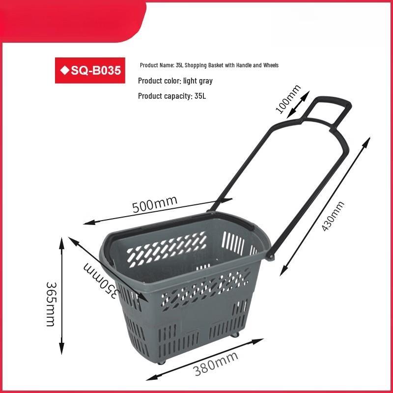 Jun Ding Ying 35L Light Gray Rolling Shopping Basket
