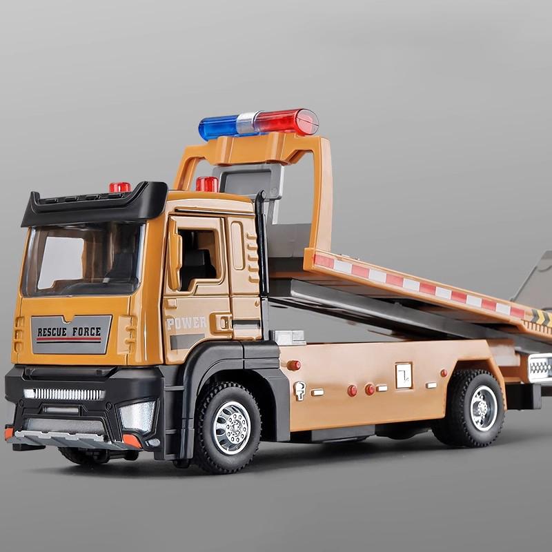 1:32 Flatbed Trailer Roadblock Transpot Truck Model Toy Alloy Diecast Vehicle Simulation Engineering Models Sound Light Gifts