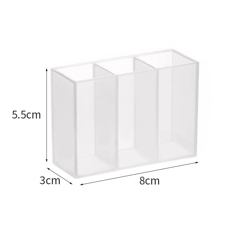 

Wall-Mounted Makeup Organizer: No-Punch Translucent Tri-Compartment Eyebrow Pencil, Lipstick, and Brush Holder. Single opp bag