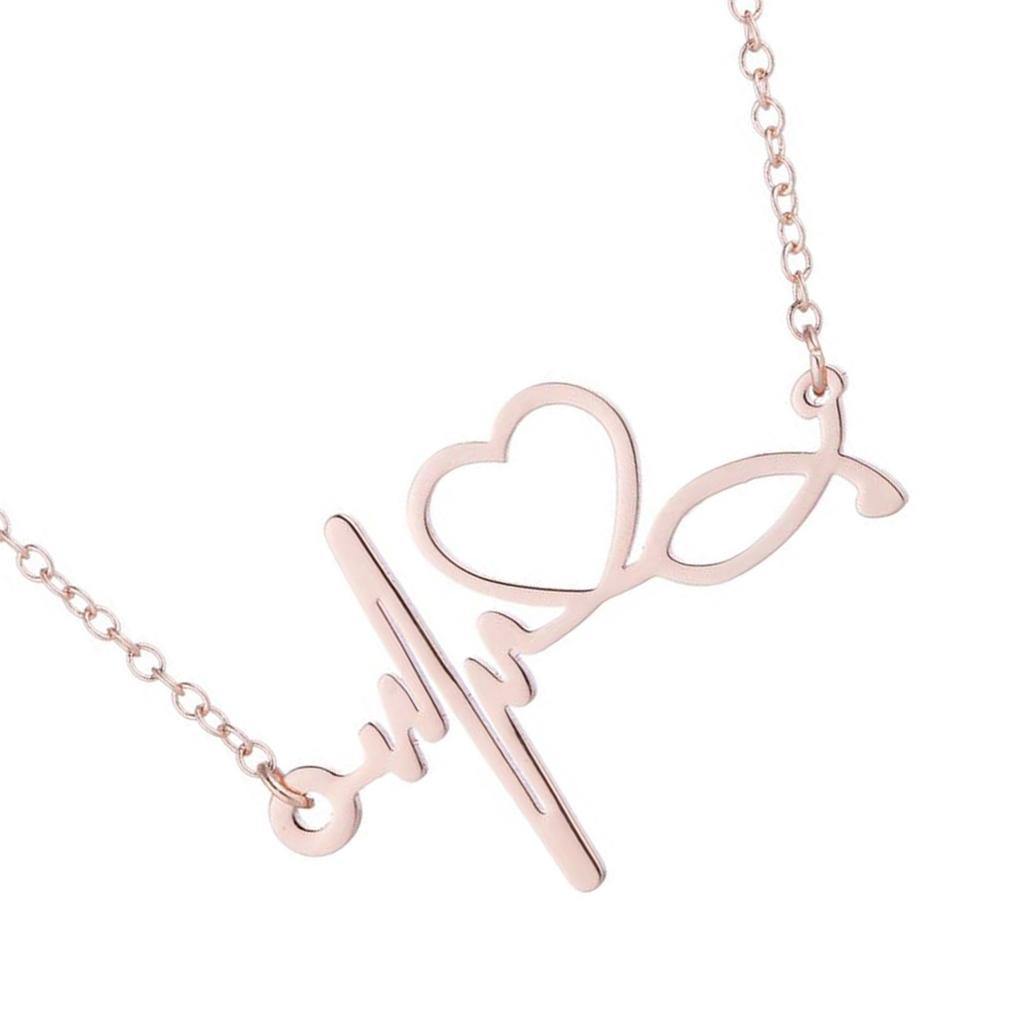 Minimalist ECG Heartbeat Design Clavicle Chain Stainless Steel Pendant Necklace for Hospital Enthusiasts and Gift