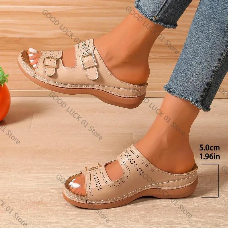 Fashion 2025 Summer Fashion Women Wedge Slippers Premium Orthopedic Open Toe Shoes for Women Anti-slip Platform Retro Slippers Female