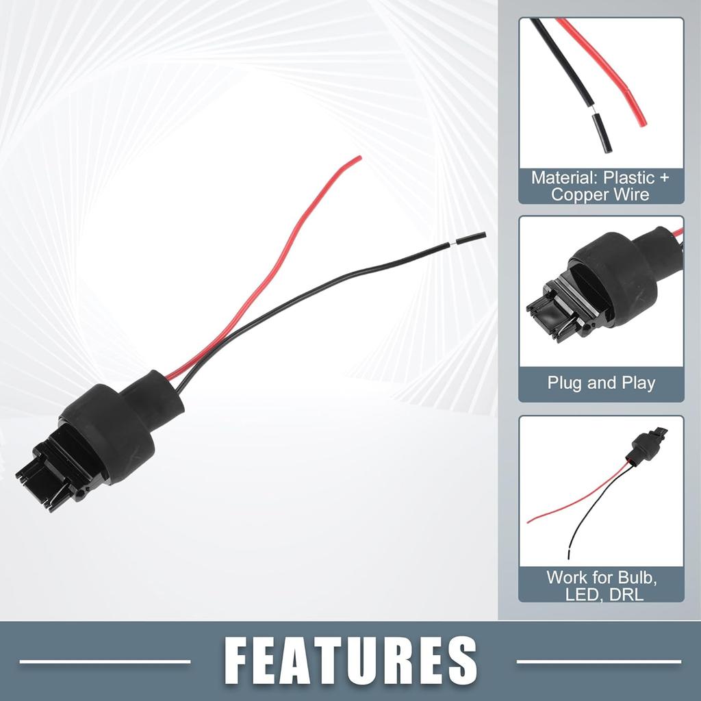 3156 Bulb Male Adapter Socket Harness Wire for LED Bulbs Turn Signal Lights Brake Tail Lights Replacement Cable Harness Connector (Set of 4)