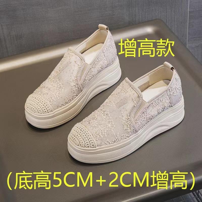 Fisherman shoes women's new one-pedal lightweight lace mesh shoes versatile thick soles increase height and breathability