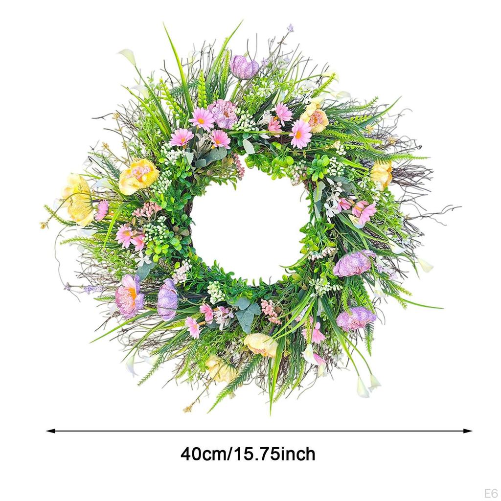 Artificial Flower Wreath Green Leaves Decorative Spring Hanging Garland for Front