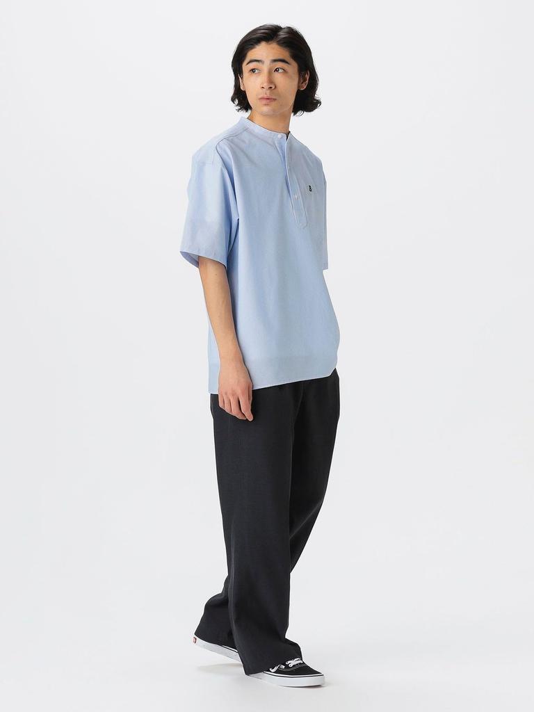 B:MING LIFE STORE by BEAMS Men's S/S Shirt, Soccer Band Collar, Half Sleeve, Blue, Size M