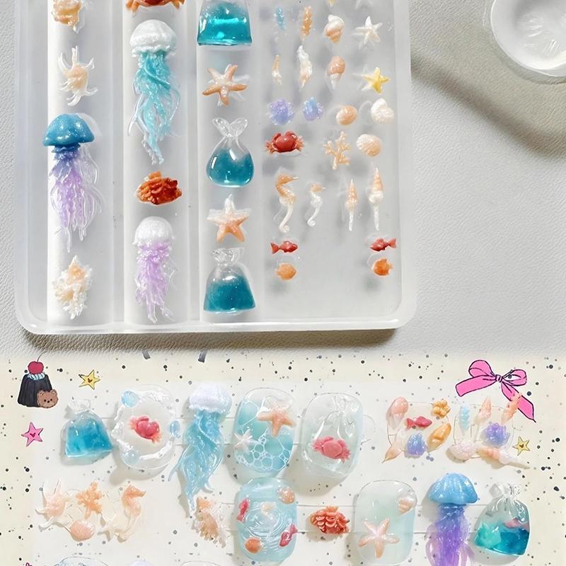 

Nail Art Soft Silicone Mold Jellyfish Fishtail Molds 3D Silicone Carved Ocean Style Diy Nail Design Template Nail Accessories one size