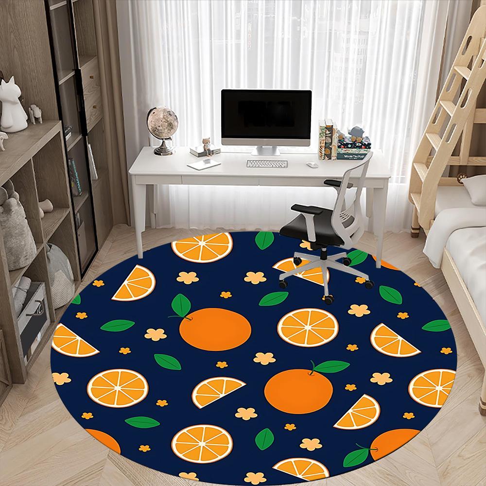 1pc Orange Slices Chair Carpet for Office, Round Polyester Mat, Indoor Decor for Office, Easycare Fabric, Washable Non-slip Area Carpet