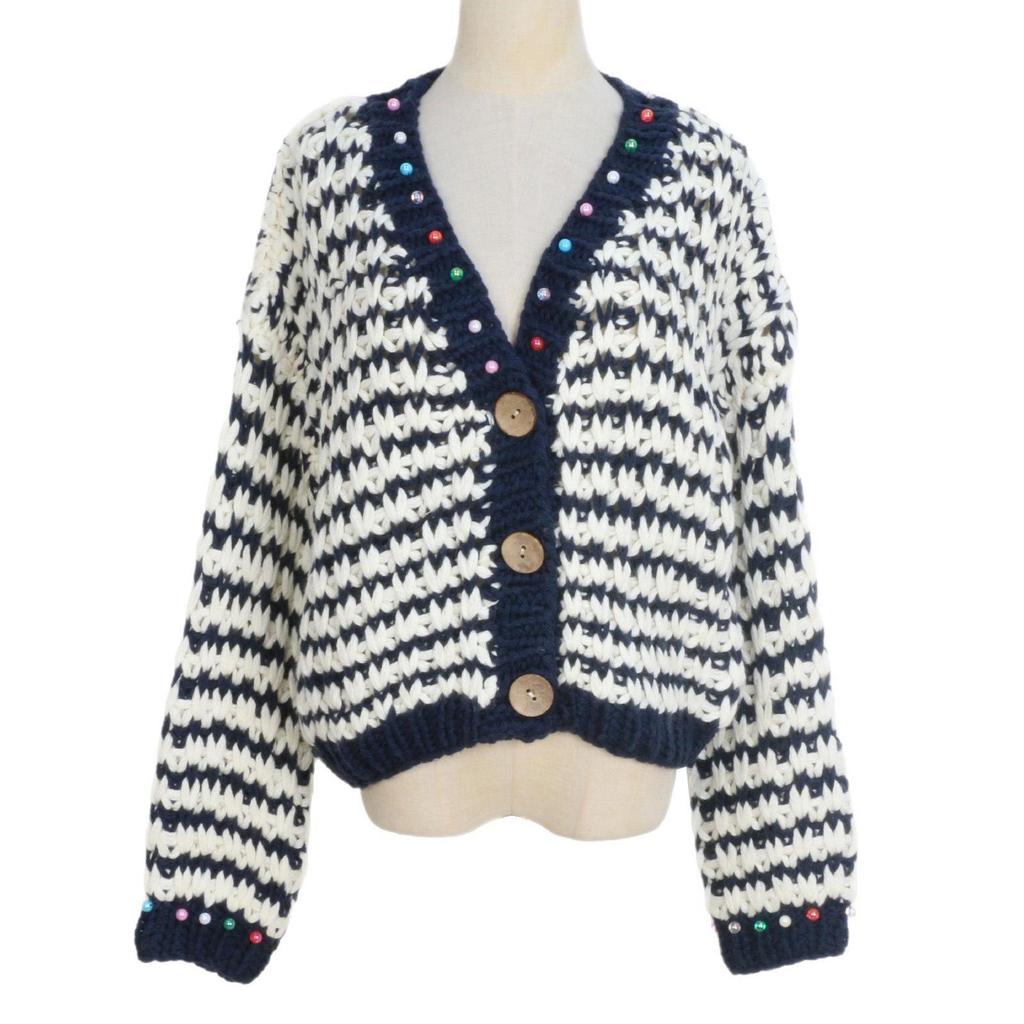 European & American Retro Striped V-neck Loose Cardigan: Women’s Lazy Style Short Fashion Long Sleeve Sweater