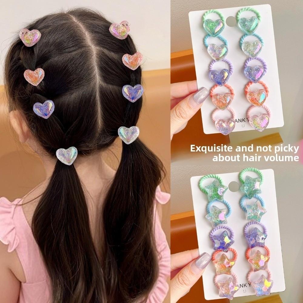 10PCS/Set Cute Shiny Butterfly Baby Girl Hair Ropes Five-pointed Star Butterfly Ponytail Headflower Kids Headwear