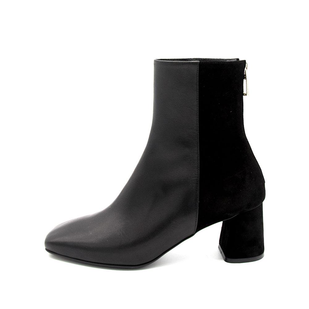 Nontheless Square Toe Back Zipper Midi Boots / Black