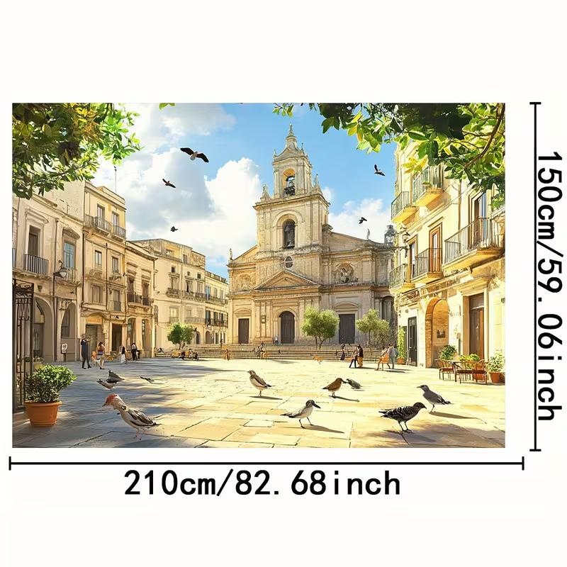 2D Puglia Cityscape Tapestry, Baroque Cathedral & Historic Square Wall Hanging 47.2x31.5inch/120*80cm