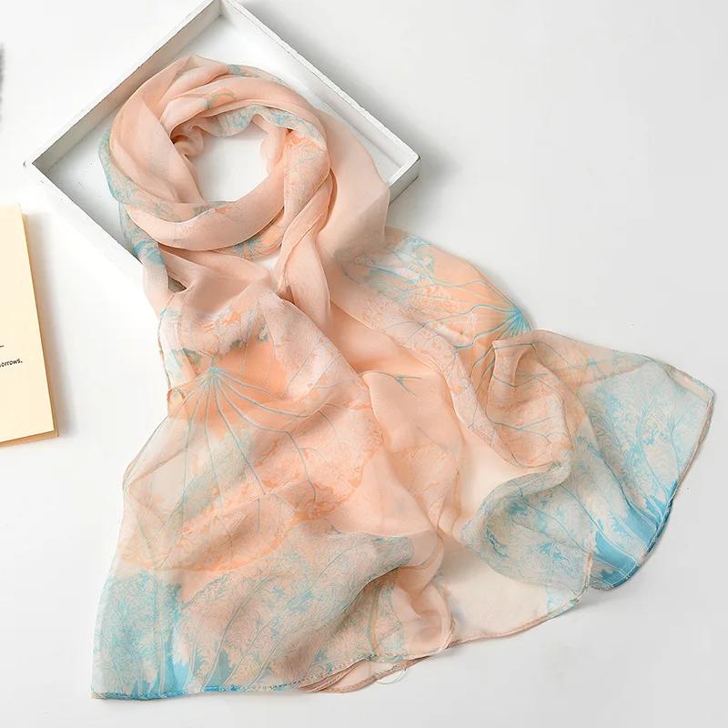 Seidenschals Damen Chiffon Wickeltücher Schals Dünner Hijab Schal Für Damen Blumendruck Bandana Kopftücher Sonnenschutz Langer Halsscarf