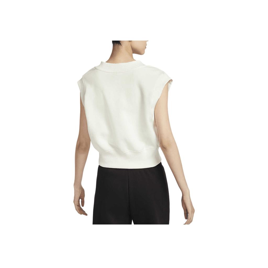 Nike Sportswear Phoenix Fleece Soft Comfortable V-Neck Solid Color Vest Women Tops Sail-White Black FV6317-133