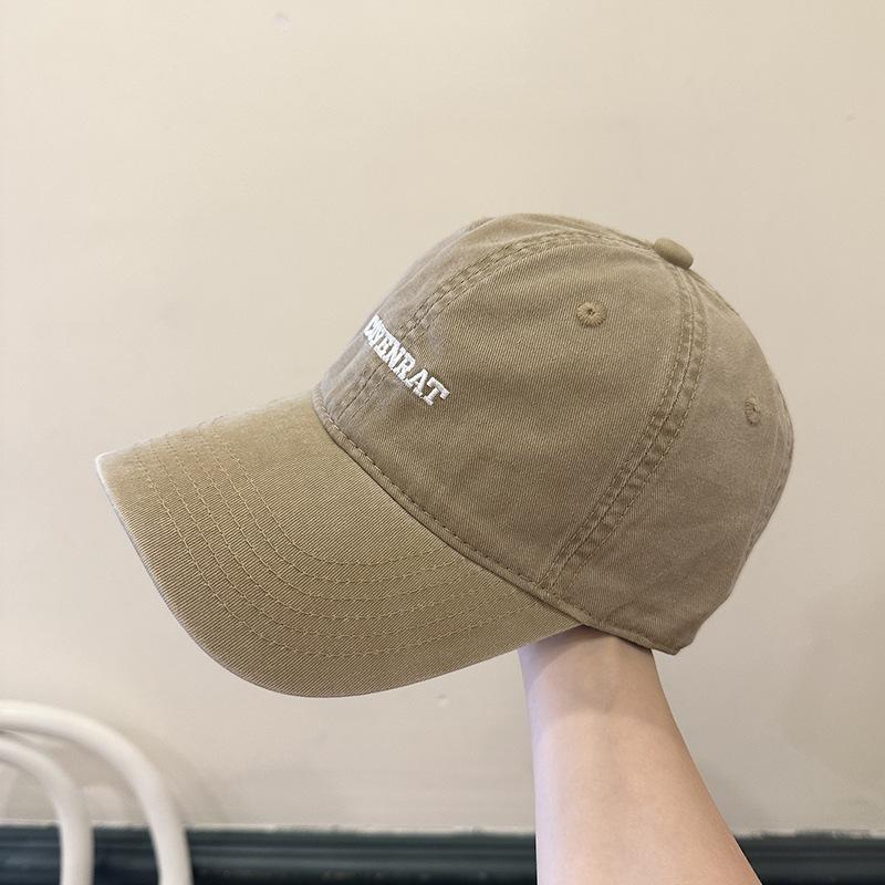 Simple Embroidered Letters Washing Cotton Baseball Hat for Women Street Couple Showing Their Faces, Small Wide-brimmed Baseball Cap for Men