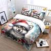Cute Christmas Puppy with Flowers Bedding Duvet Cover Set Duvet Cover Pillowcases  (1*Duvet Cover 2*Pillowcases, Without Duvet Insert)