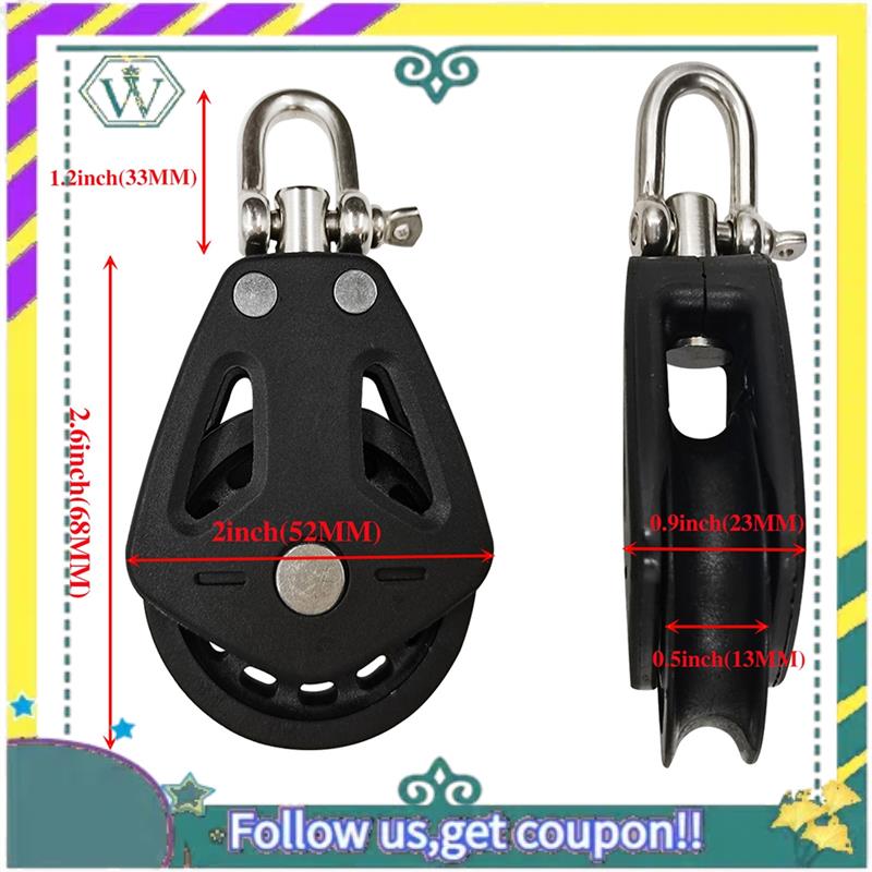 Upgraded High Load Sheave Block Universal-Head Single Pulley Swivel Shackle Sailboat Plain Bearing Block Rope Runner Accessories