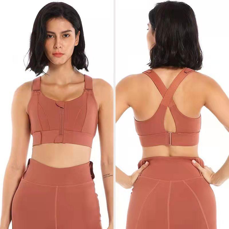 Women's Zipper Bra Sports Underwear Shockproof Running Large Size Fat Mm High-intensity Yoga Vest Seamless Gathering Fitness Bra Push Up Bra Top