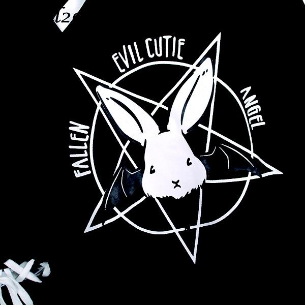 Harajuku Pentagram Lace Embossed Women's Polar Hoodies Punk Gothic Cute Bunny Oversize Hooded Velvet Sweatshirt Jersey Streetwear