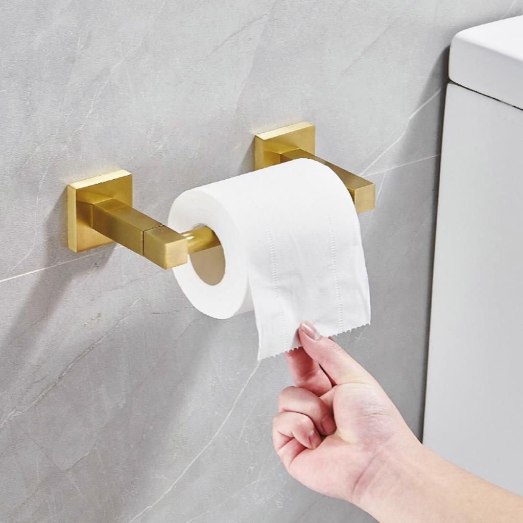 Toilet Paper Holder,Stainless Steel Double Post Pivoting Toilet Paper Holder,Adjustable Change The Rolls Tissue Holder for Bathroom,Brushed Gold