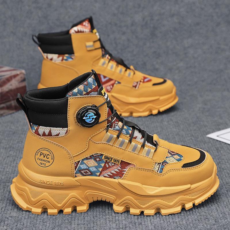 

Осень и зима новая кожаная высокая обувь Мартин модная вращающаяся кнопка накладка для ног мужская уличная спортивная большая желтая обувь мужские ботинки 44 жёлтый