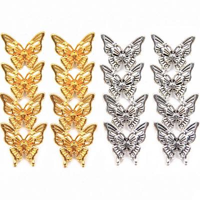 2-Color 13x14mm DIY Alloy Semi-3D Small Butterfly Charm Pendant for Handmade Necklaces