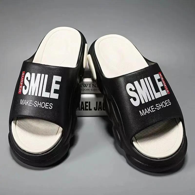 

Fashion Summer Thick Sole Men s Beach Slides Bathroom Anti Slip Slipper Soft Sandals Simplicity Ultra Light Letter Shoes Men Slippers 38-39