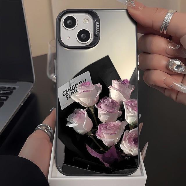 Purple Rose Phone For iPhone 15 14 13 12 11 Max Cute Girl Back Funda 16 Pro Case Coque Cover