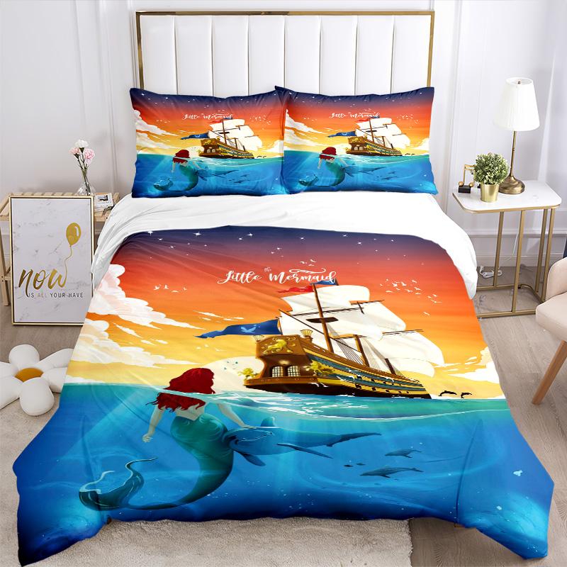 Mermaid Adventure Print 3Pcs Bedding Setduvet Cover With 2 Bedropillowcase Home Birthday Gift