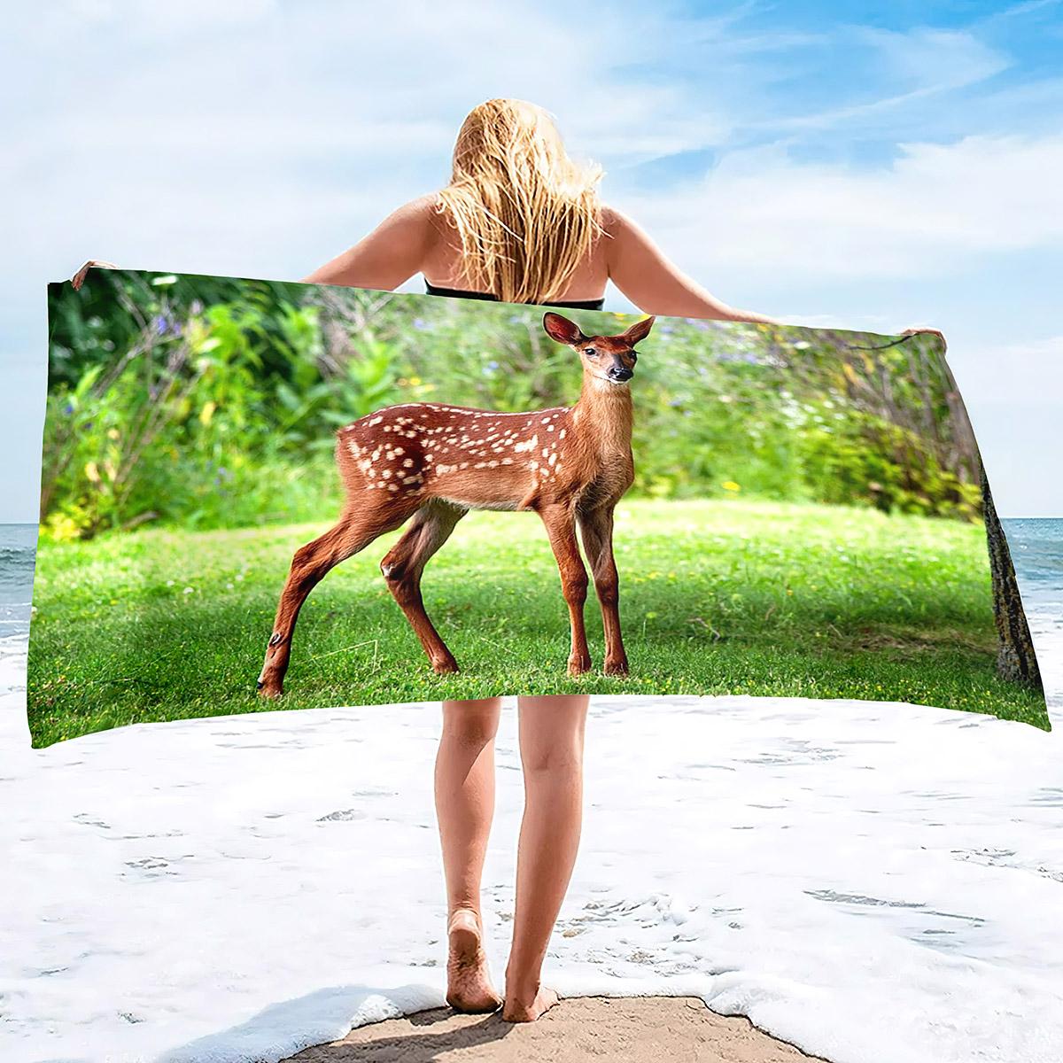 Serviette de Plage Fibre Ultra-Fine Cerf Sika, Couverture de Plage Super Grande et Douce, Serviette de Bain Absorbante à Séchage Rapide, Serviette de Piscine 100X50 cm(39X20in)