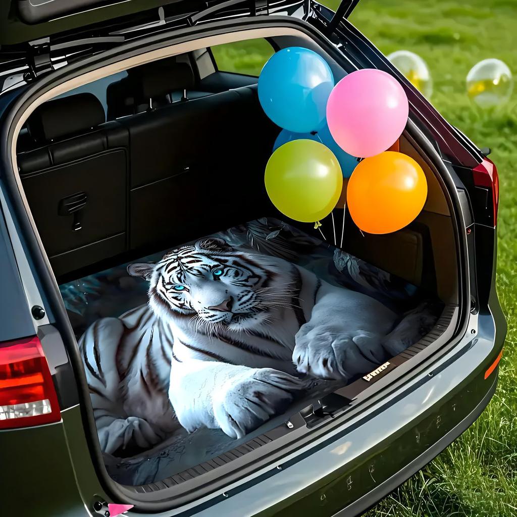 1pc Anti-Slip Fashion Trunk Mat with White Tiger Pattern Design, Durable Material