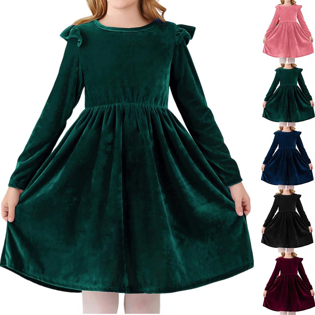 Children's Fashion Ruffled Long Sleeve  Sky Mesh Dress