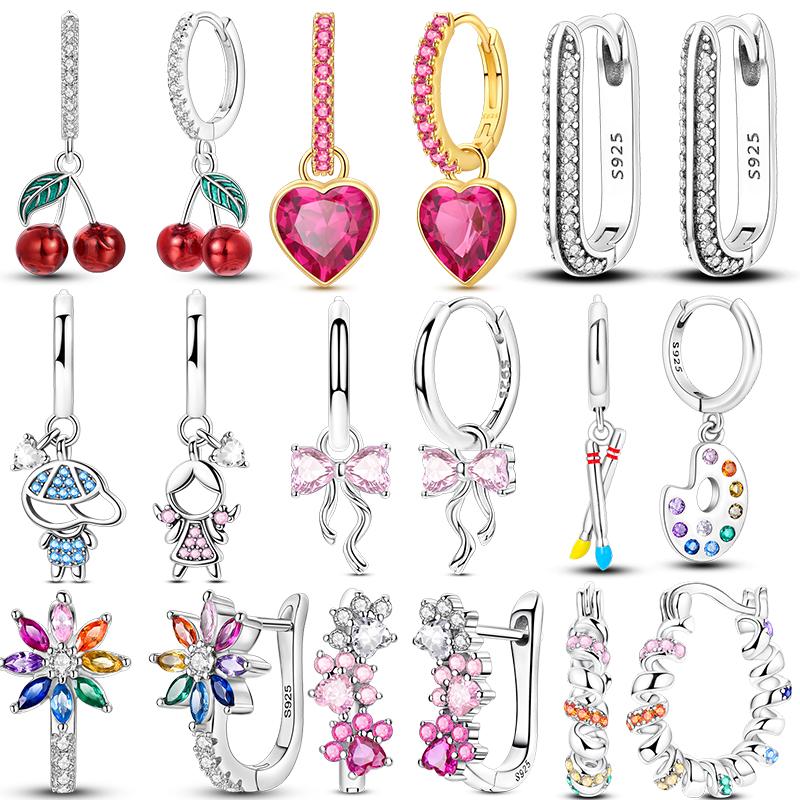 Women Hoop Earrings 2025New 925 Silver Sweet Cherry Earring Wedding Engagement For Girlfriend Wife Birthday Gift