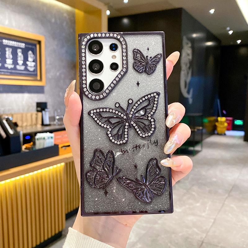 Applicable To Samsung S25ultra Mobile Phone Case Three-dimensional Point Drill Butterfly A26 Flash Drill Gradient S24 Electroplating Anti Fall