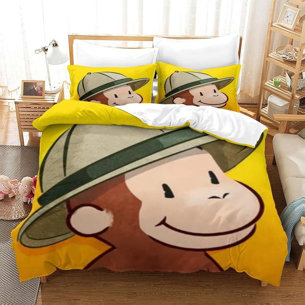 Animated Cartoon Monkey Bedding Set,Children's Bedding Sets with Pillowcases for Boys and Girls,Duvet Cover Set for All Season