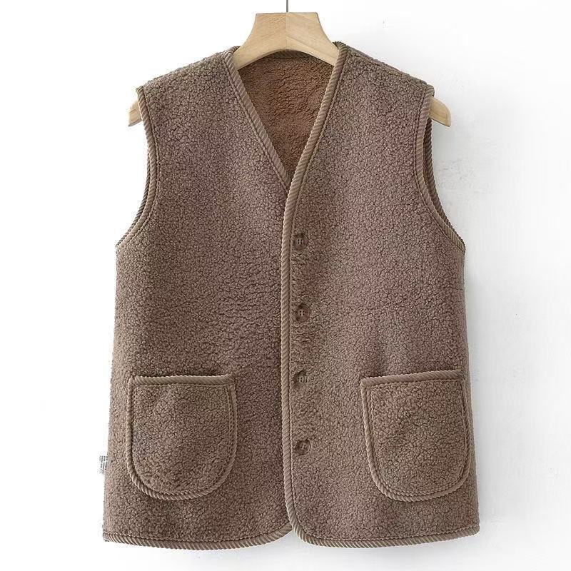 Lamb wool integrated vest velvet thickened warm lady middle-aged mother autumn and winter versatile coat vest