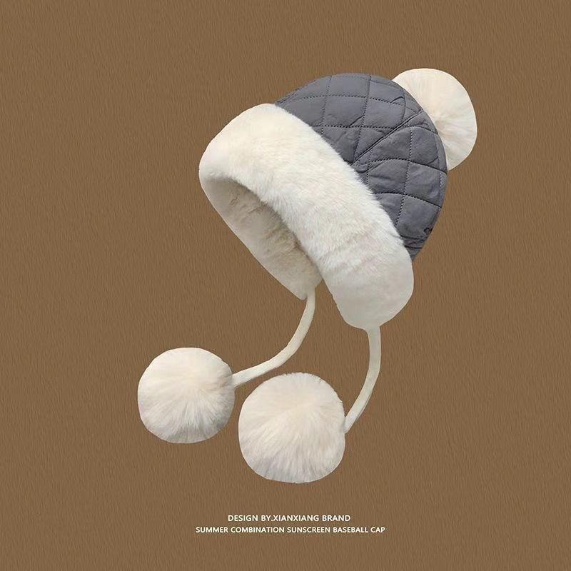 Winter Velvet Hat Women Travel Thickened Warm Straps Ear Protection Hat Cold Cover Big Face Mongolian Bucket Hat