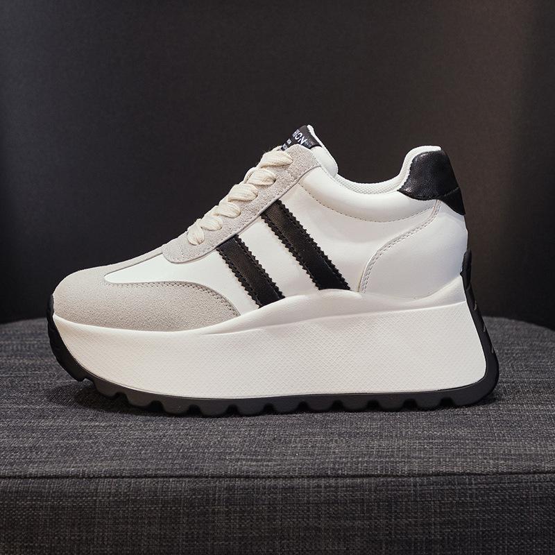 

2025 autumn new 8cm muffin thick-soled inner height-increasing women s shoes Korean version of versatile round head casual little white shoes women s 39