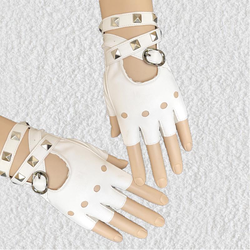 

Women s Rivet Punk Half-Finger Gloves - Nightclub & Singer Style One Size
