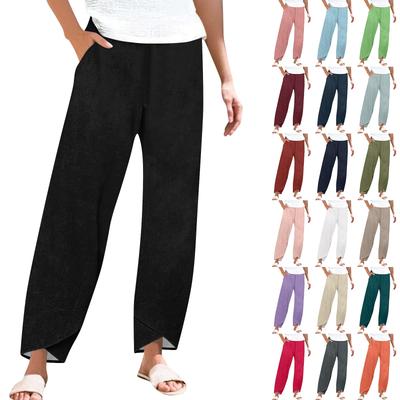 Pants For Women Summer Casual Wide Leg Elastic Waist Pants With Pockets