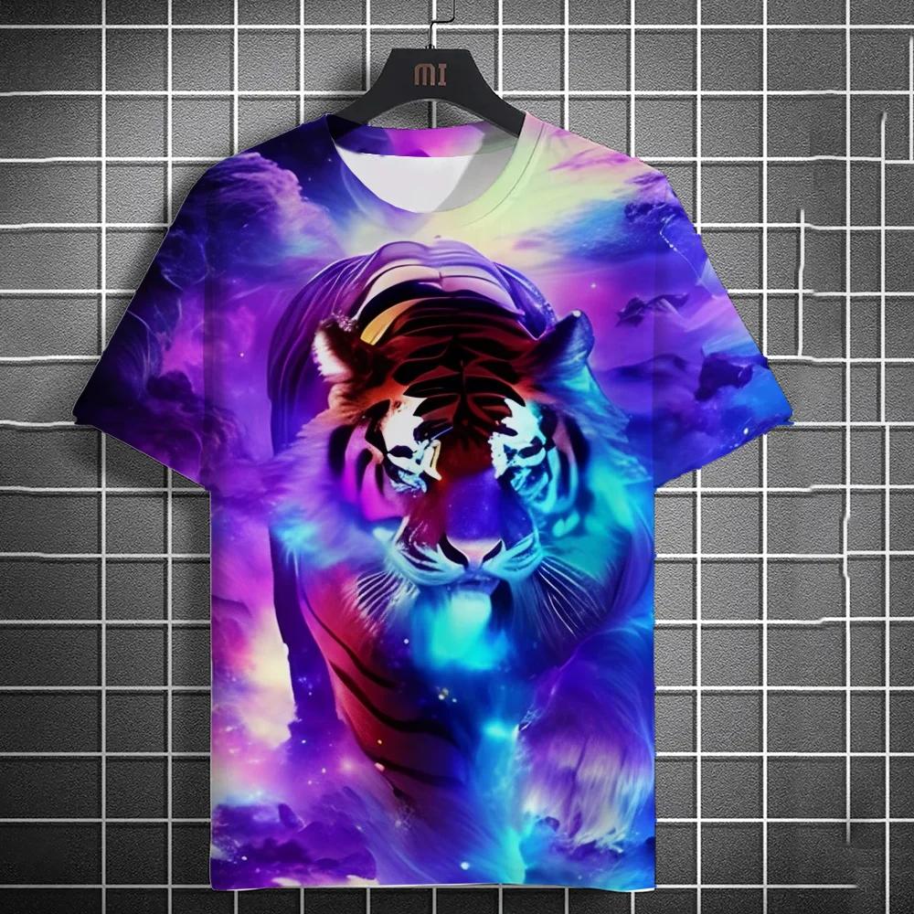 Animal Men's T-shirt 3d Tiger Print Men's Tops Casual Short Sleeve Simple T-shirt Summer Round Neck T-shirt Men's Ultra Clothing