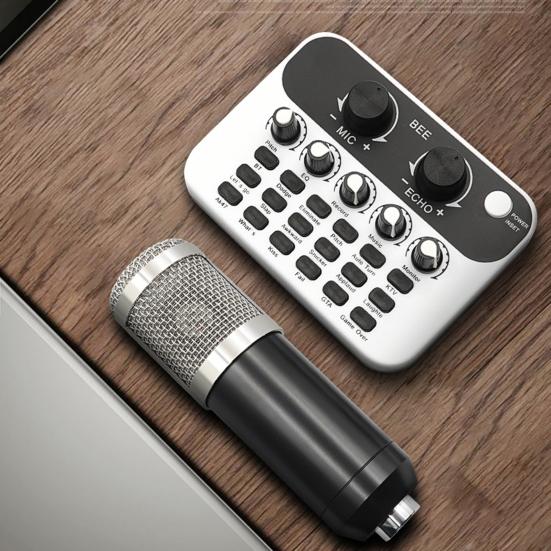 Live Sound Card Mic Echo Knob Funny Sound Effects Voice Changer External Live Broadcasting Singing Audio Mixer Board Studio Supplies