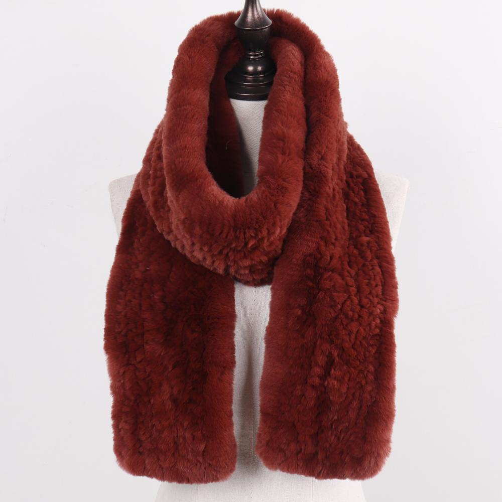 New Women Real Knitted Rex Rabbit Fur Scarf Fashion Luxury Brand Shawl Fur Scarves Solid Color Russian Winter Fur Neckerchief