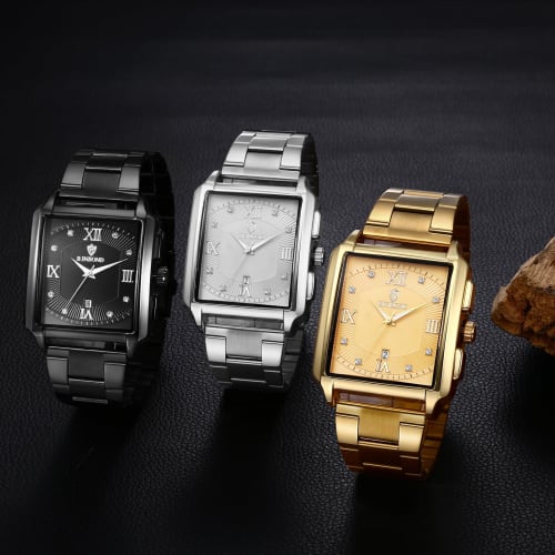 Seiko Men's Watch: Square Dial, Upgraded Waterproof Quartz Watch, Stainless Steel, Adjustable, Gold, for Business and Everyday Use