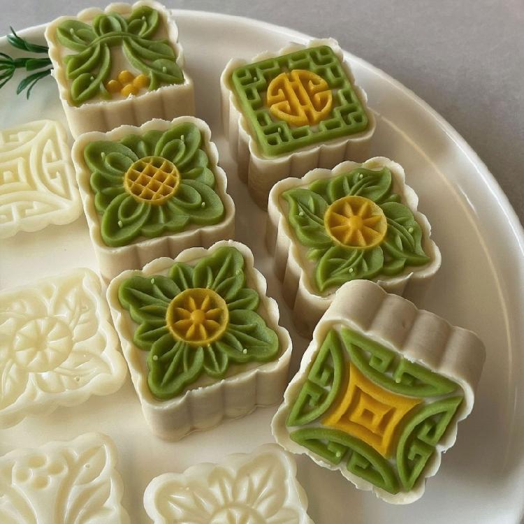Mooncakes Mold Cookie Stamp Bean Pastes Cake Moulds with 6 Stamp ABS Plastic Pastries Mold for Baking Enthusiasts