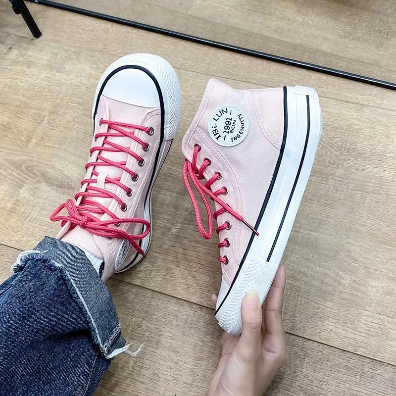Fashion Women Shoes New Retro Lowtop Sneakers Shoes For Women Canvas Round Toe Cross-tied Causal Flats Women High Top Shoes