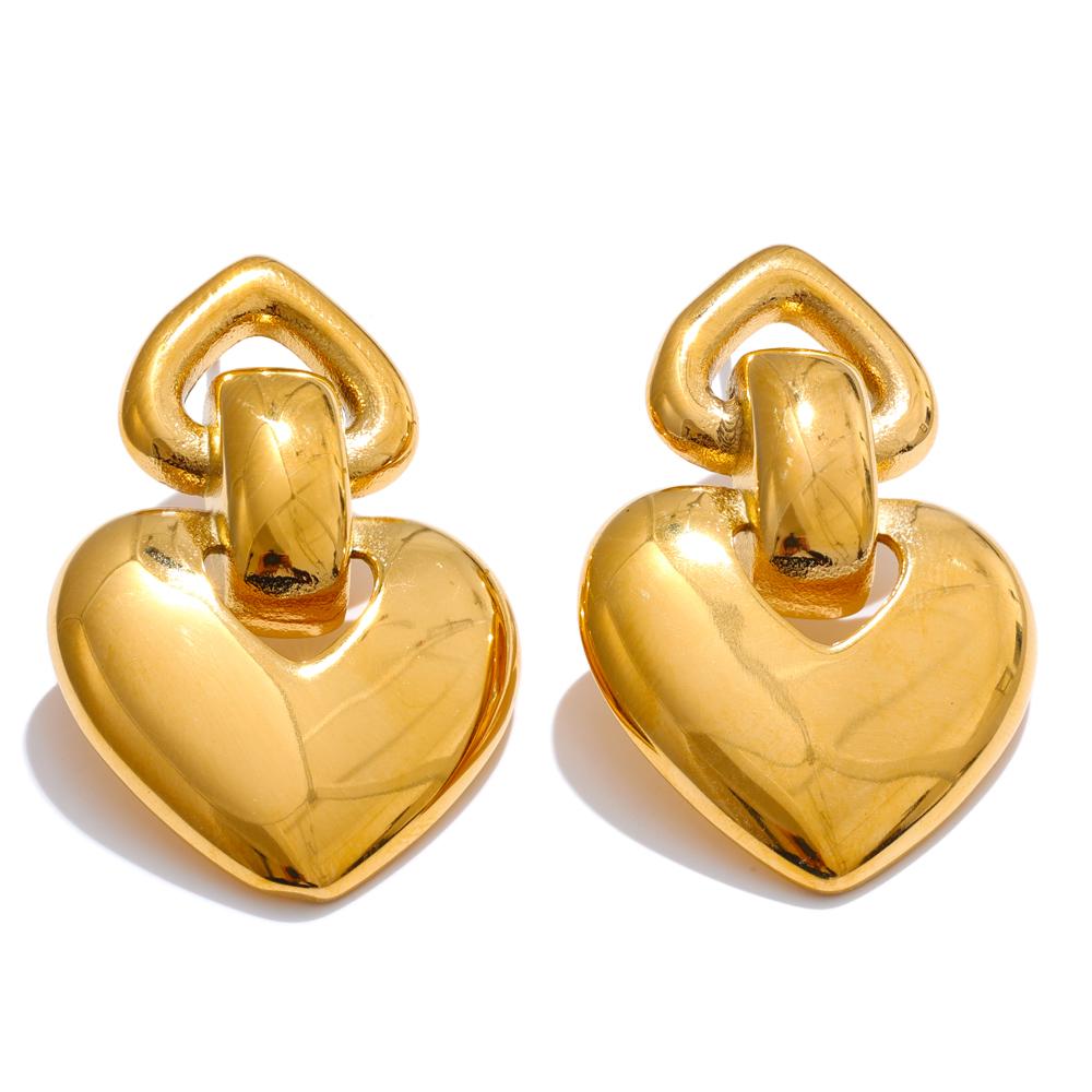 

Yhpup Sleek Stainless Steel Heart Stud Earrings High Quality Rust Resistant 18K Golden PVD Plated Polished Attractive Jewelry