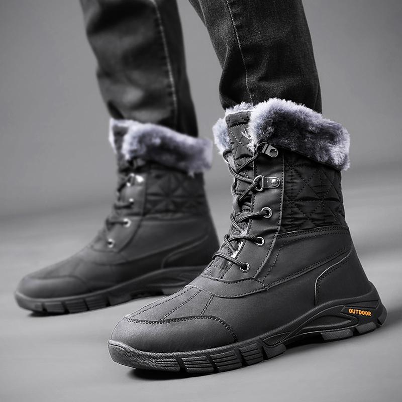 Men Climbing Combat Snow Boots Winter Warm Work Desert Boots with Fur High Top Outdoor Hiking Boots Large Size